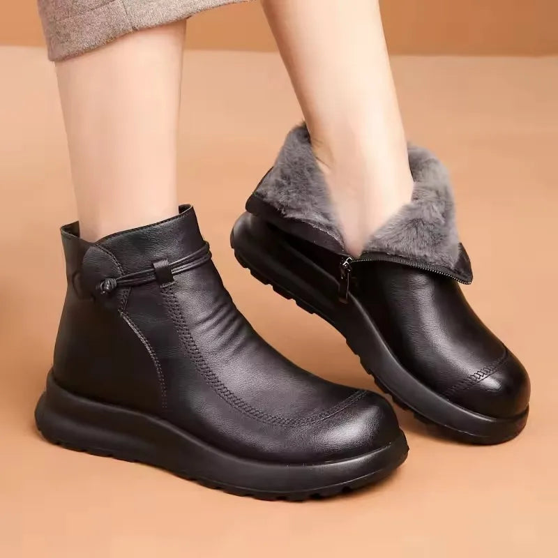 GKTINOO Fashion Winter Women Genuine Leather Ankle Boots Female Thick Wool Warm Snow Boots Mother Waterproof Non-slip Booties