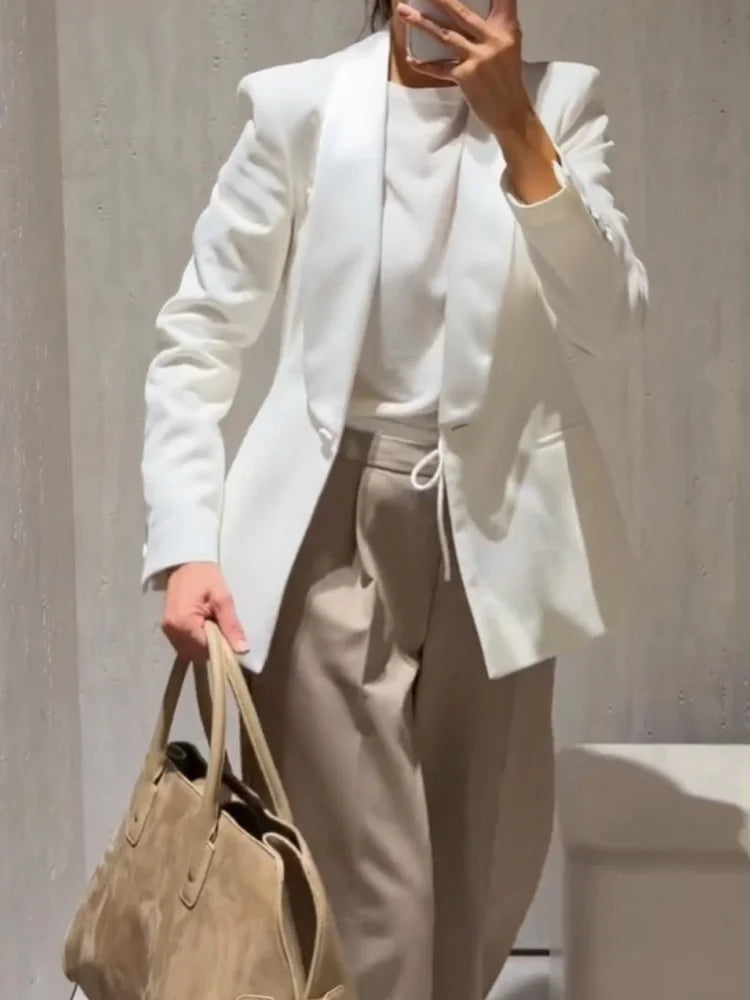 HH 2026 Women New Fashion Solid 2-Piece Set Single Button Long Sleeve Blazer Jacket+High Waist Zipper Pockets Solid Long Pants