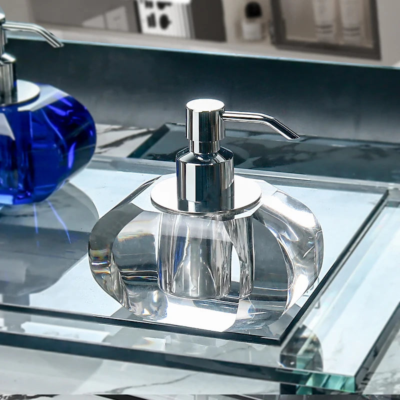 Crystal Glass Press Lotion Bottle Soap Dispenser Hand Sanitizer Dispensing Bottle Luxury Crystal Glass Lotion Bottle Bathroom