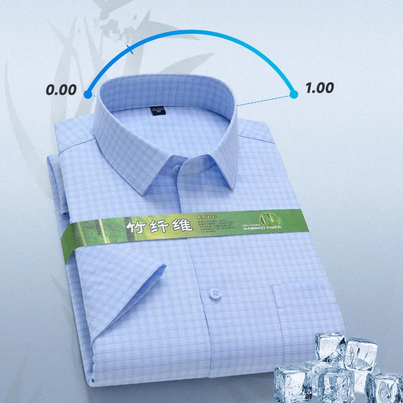 Men's Summer Bamboo Fiber Shirt Short Sleeve Lightweight Casual Breathable Soft Fabric Easy Care Slim Fit Business Casual Wear