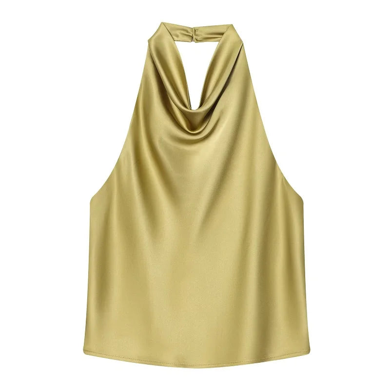 MUJER Satin Halter Tops for Women off Shoulder Backless Tops Woman 2026 Sexy Strapless Women's Tops Camisole Beach Top Female