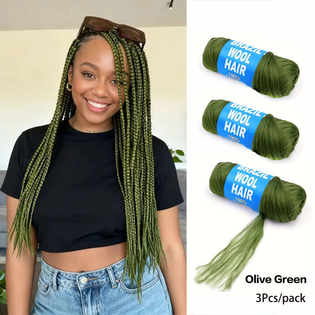 3 Pcs Brazilian Wool Acrylic Yarn for Braiding Synthetic Hair Extensions Crochet Box Senegalese Twist Jumbo Faux Locs for Women