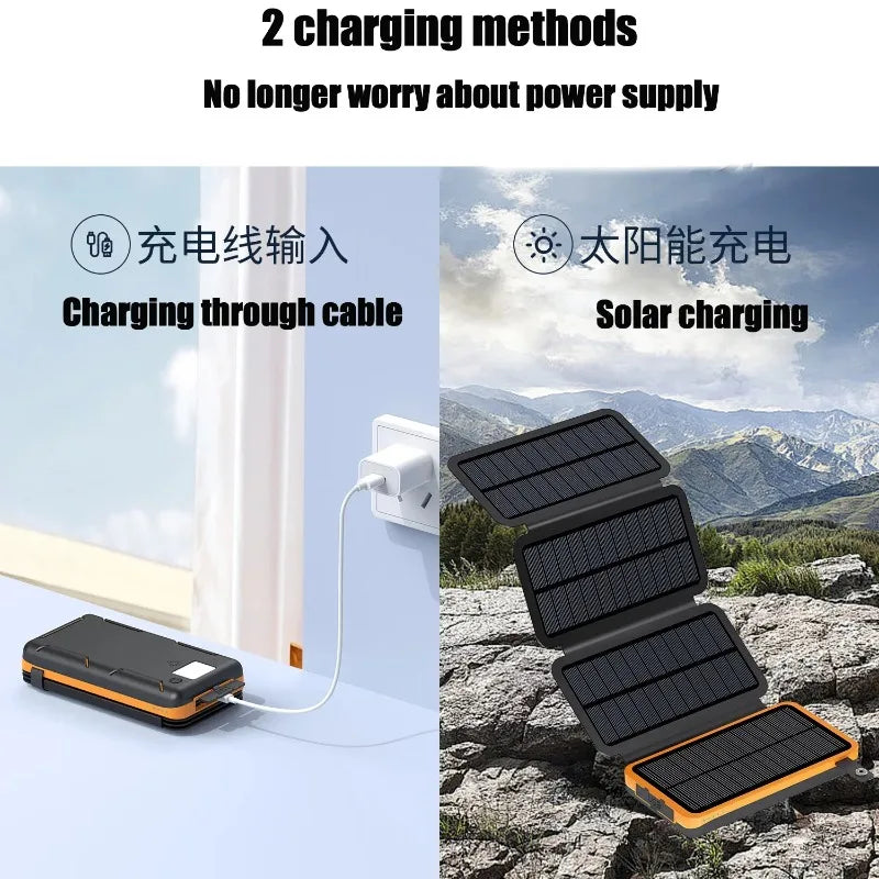 50000mAh Portable Solar Power Bank Fast Charging USB-C/USB-A for IOS Android Outdoor Large Capacity Backup Charger for Camping