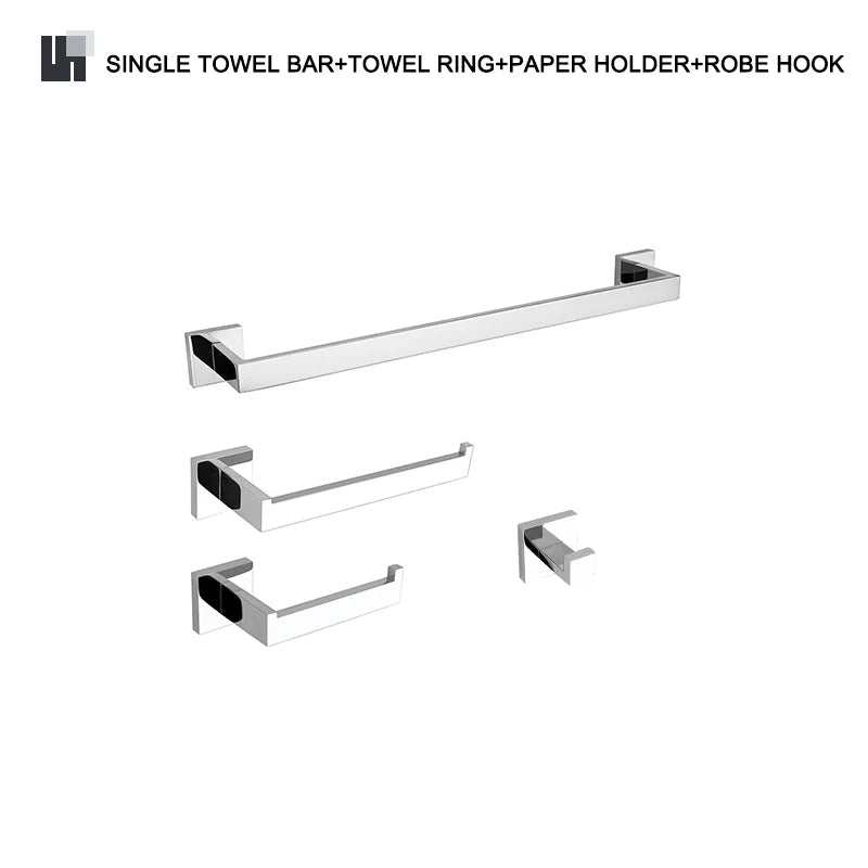 Stainless Steel Chrome Bathroom Hardware Set Square Towel Rack Towel Rack Tissue Holder Robe Hook Bathroom Rack Accessories