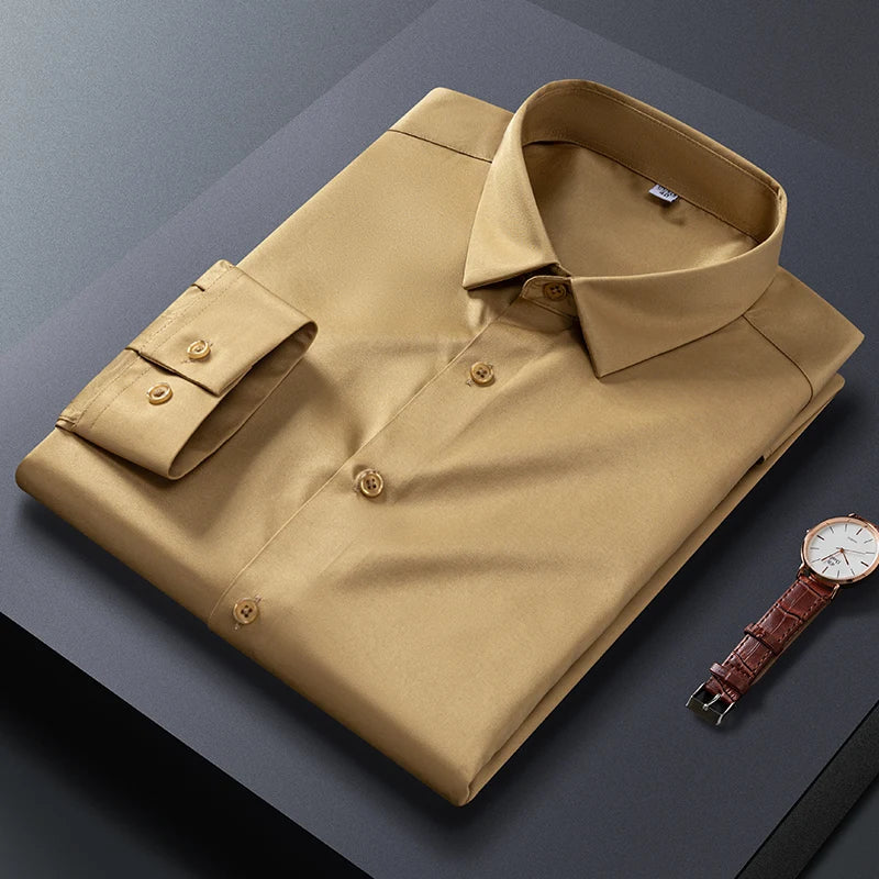 Men Shirt Glossy Long Sleeve Plus Size 5XL 6XL 7XL Oversize Loose Casual Dress Shirt Autumn Comfortable Office Work Business