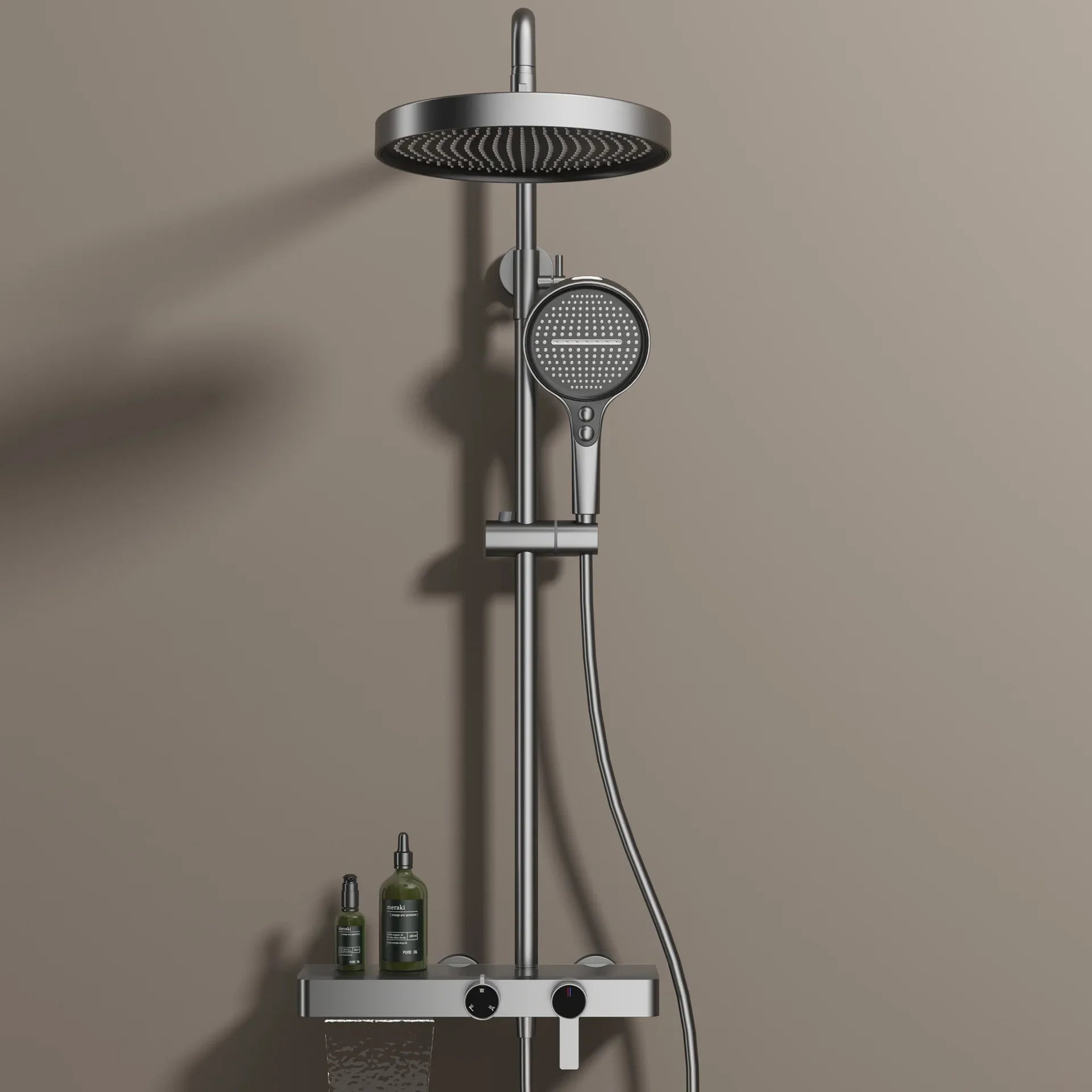 JIENI Brushed Gold Bathroom Shower Set Rainfall Hot And Cold Control Multifunctional Bath Shower Faucet System W/ Hand Shower
