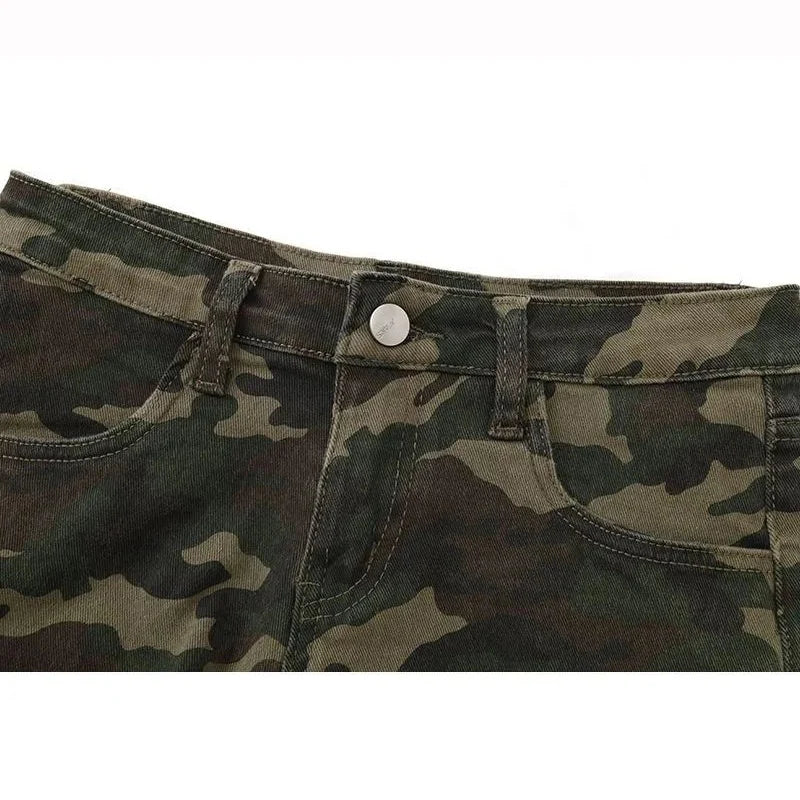 Summer Lady Retro Casual High Waist Denim Pants Girls New Fashion Camouflage Short Jeans Women Raw Edge Thin Shorts