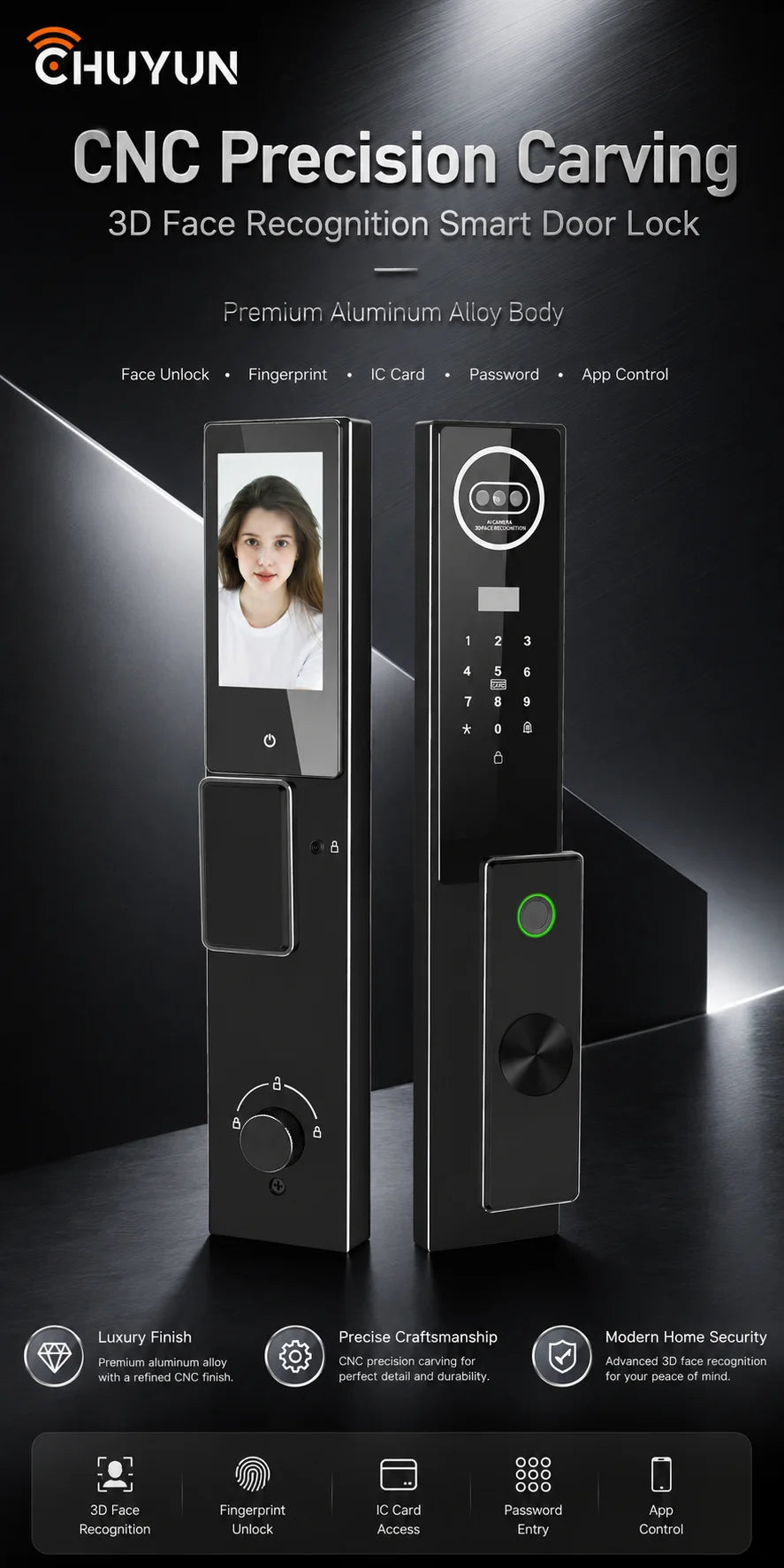 Tuya Smart WiFi Door Lock with Face Recognition Fingerprint Password IC Card Digital Keyless Entry