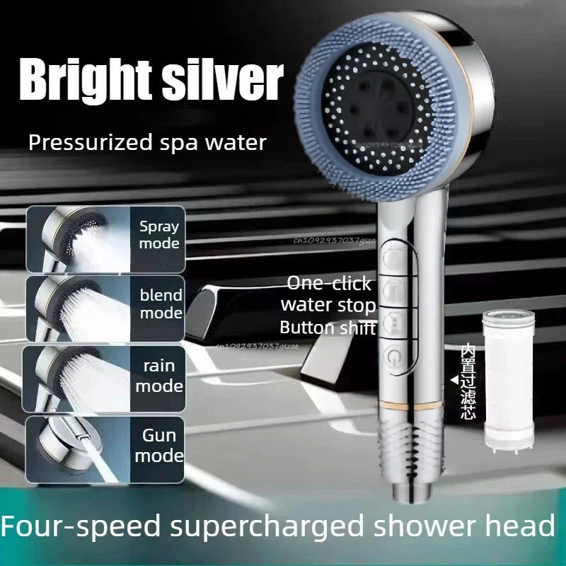 Shower Head 4 Modes Water Saving Adjustable High Pressure Shower Handheld Spray Hangable Multifunctional Bathroom Accessories