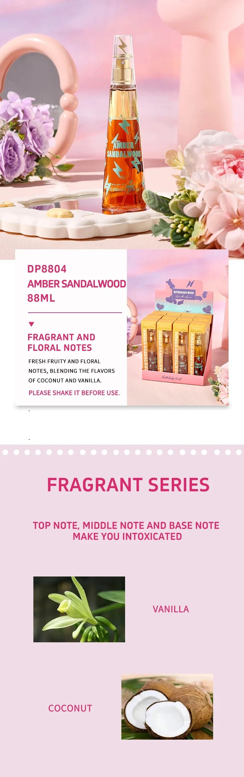 Women's Body Deodorant Spray, Southeast Asian Perfume Middle East Long-lasting Scent Floral and Fruit Scent 88ml Girl Gifts