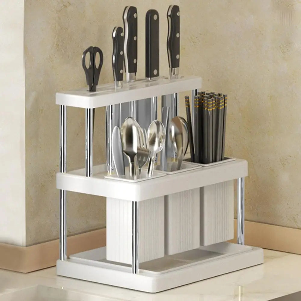 Kitchen Knife Holder Multi-Function Cutter and Cutlery Drainer Rack PP Space Saving Kitchen Utensil Organizer Rack