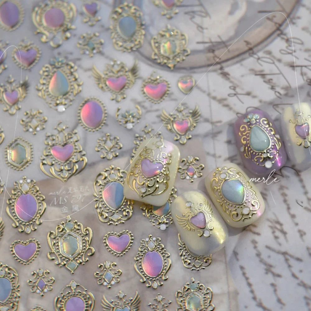 5D Gradient Love Gem Glitter Love Heart Colorful Cat's Eye Rhinestone Soft Self Adhesive Nail Art Stickers Shiny Manicure Decals