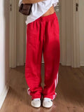 New Fashion Womens Striped Pants Loose Elastic Waist Drawstring Straight Leg Casual Sweatpants With Pockets Streetwear S M L