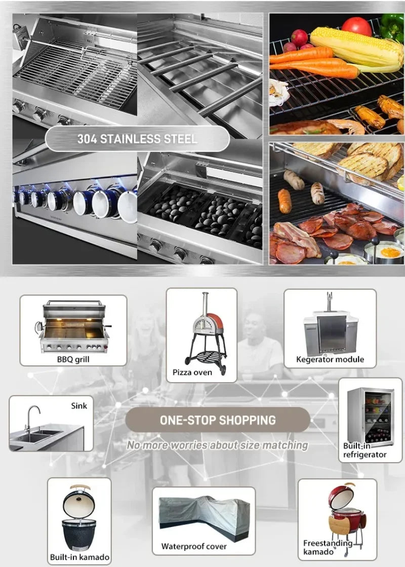 Modular Outdoor Kitchen Pod with SUS 304 Cabinets, Pre-assembled All-in-one BBQ Station for Luxury Villa Garden Customized