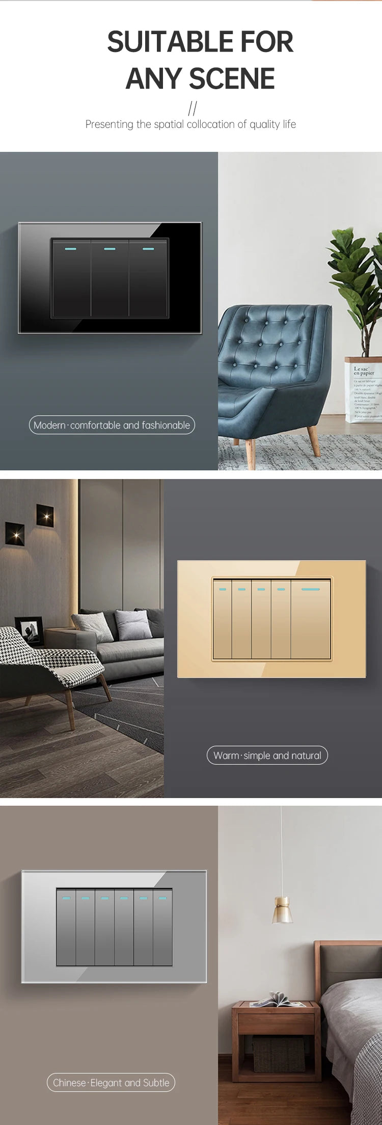 PSSRISE AU EU Brazil Italy US Standard 1/2/3/4/5/6 Gang 2 Way Wall light switch Tempered glass Panel Switch 118*74mm AC110-250V