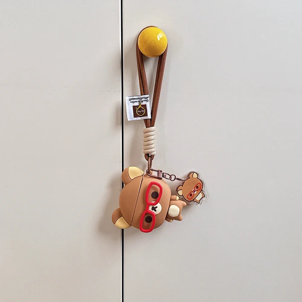 Cute Cartoon Rilakkuma Bear Earphone Case For Airpods 1 2 3 4 Pro 2 3 3D Wireless Bluetooth Headset Protective Soft Cover