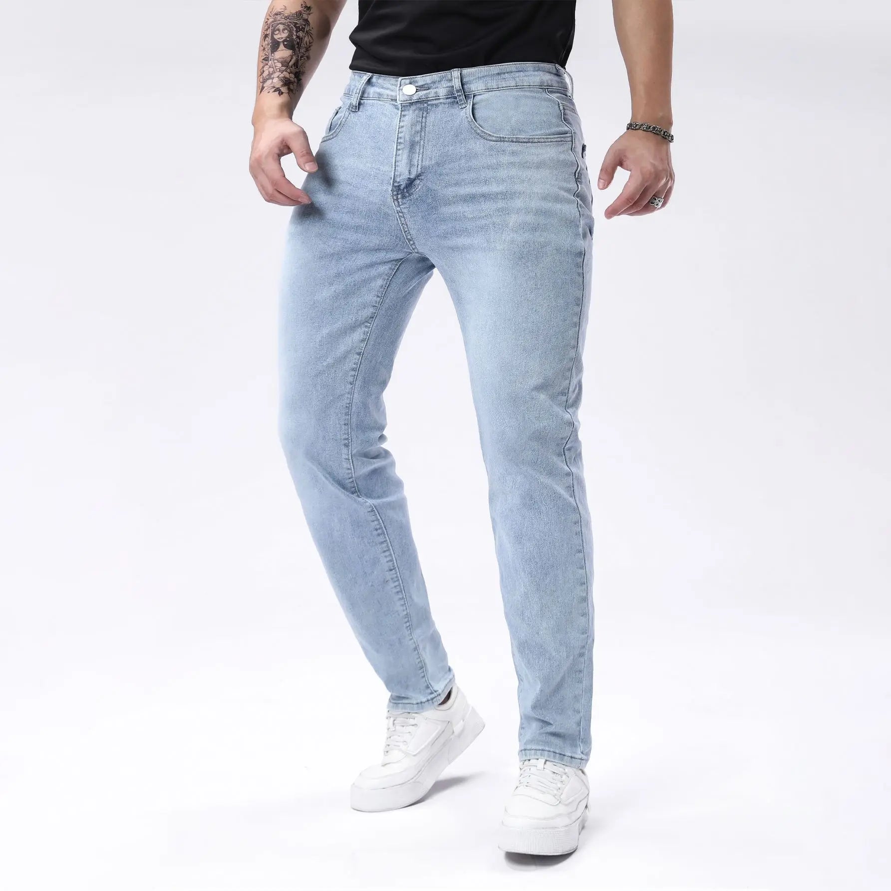 New Men's Four Seasons Jeans Elastic Denim Pants Look Slim and Slim Men's Jeans