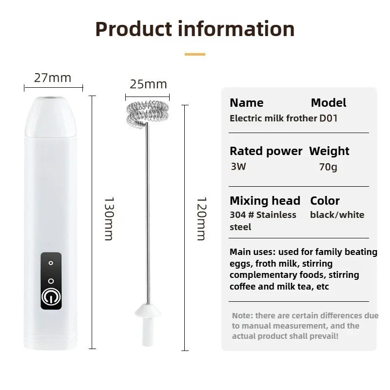 MINI Milk Frother USB Rechargeable 3 Speeds Foam Maker Coffee Whisk Mixer Electric Handle Blender Egg Beater