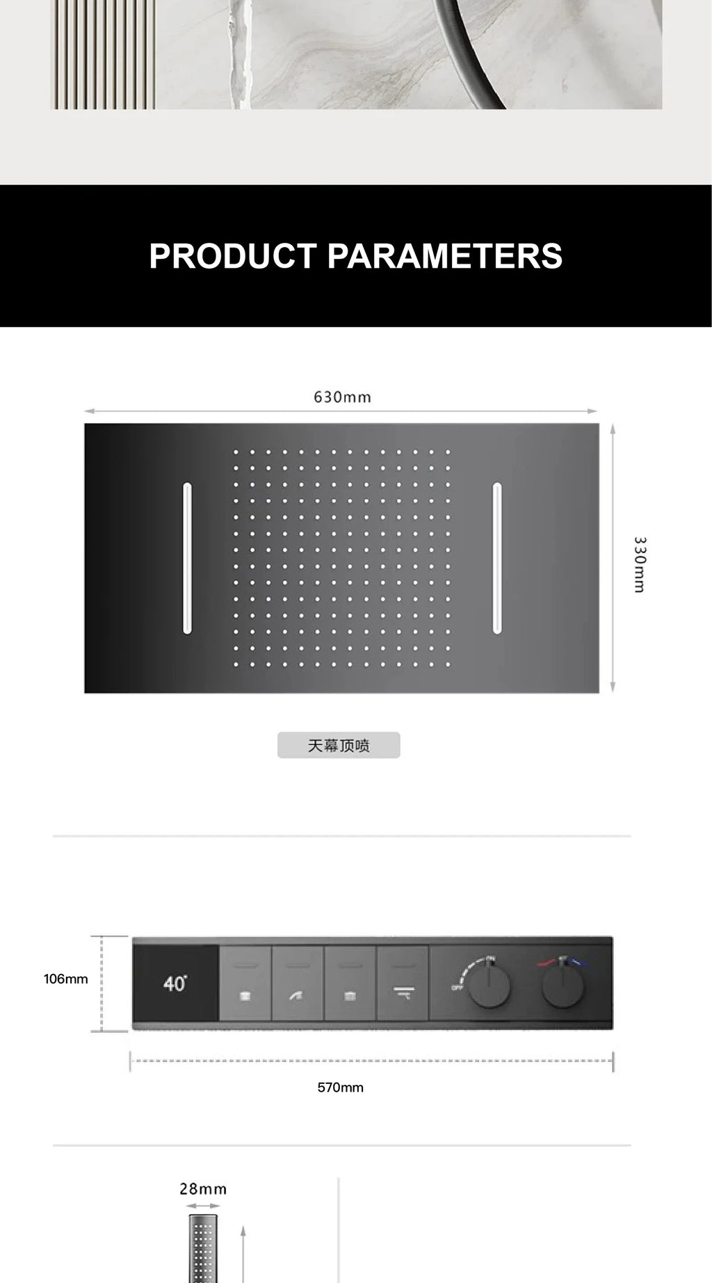 Luxury Bathroom Ceiling Embedded Rain Shower Head LED Digital Display Thermostatic Mixer Hot Cold Water Rainfall Shower System