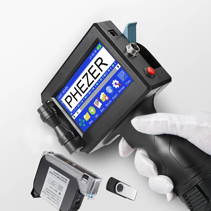 Phezer P15 Handheld Inkjet Printer 12.7mm QR Code Barcode Batch Code Date Number Logo Expiry Date Label Printer 28 Languages