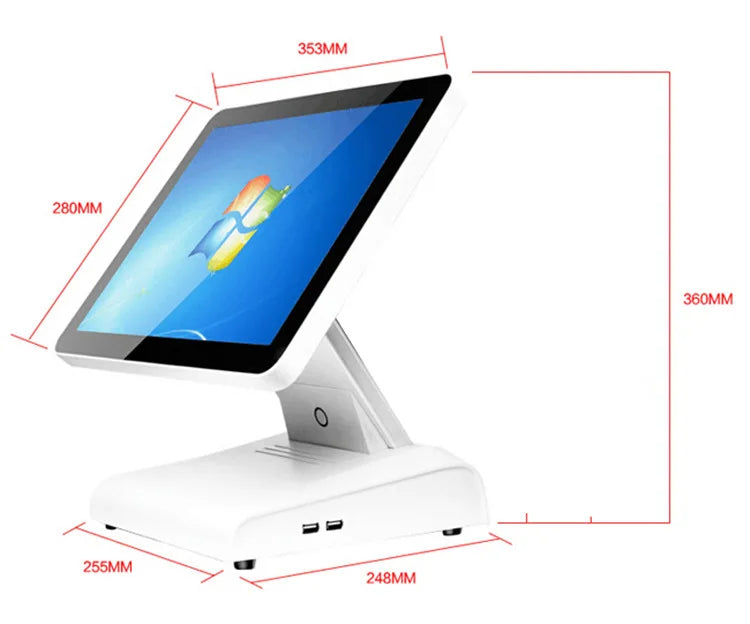 HSPOS 15 Inch All In One Touch Screen POS Machine Cash Register I3 I5 Win 10 System with VFD