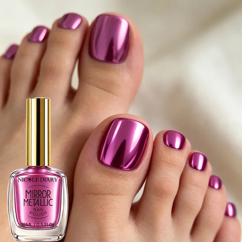 NICOLE DIARY 15ml Metallic Nail Polish Iridescent Flash Gloss Finish Quick Air Dry No Lamp Cure High Pigment Easy Application