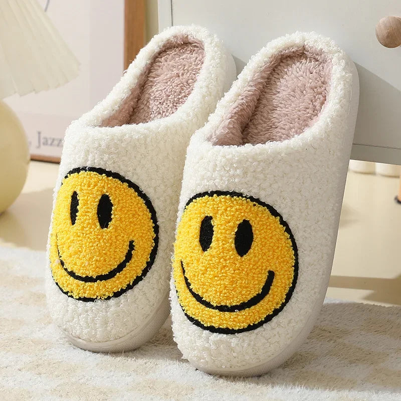 Fuzzy Smile Face Women man Slipper Kawaii Cartoon Plush Contton Indoor Funny Cute Winter Warm Floor house Home Non slip Shoes