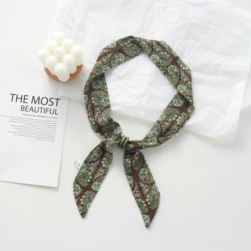 Retro Maillard Brown Floral Scarf Fashionable Old Money Style Light Luxury High-Grade Temperament Small Square Towel Lazy Scarf