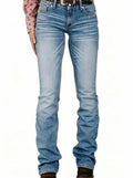 Light Blue High Elastic Bootcut Jeans Pants with Embroidered Back Pockets Slim Micro Flared Denim Trousers