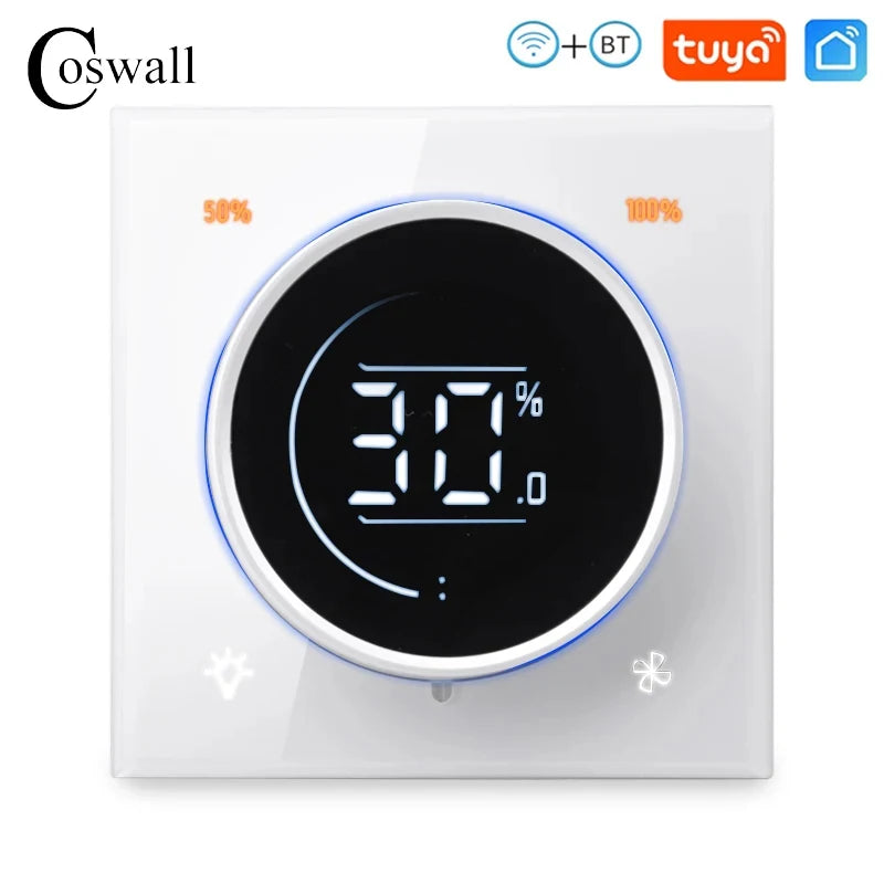 Glass Panel Wifi/Zigbee2MQTT Smart Light Switch With Knob Fan Controller 300W Max.  Digital LCD For Ceiling Fan Lamp