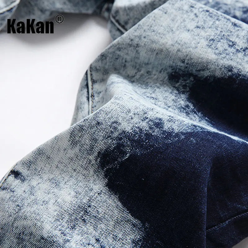 Kakan - New European and American Elastic Slim Fit Jeans for Men, High Street Novelty Deep Blue Long Jeans K36-L007