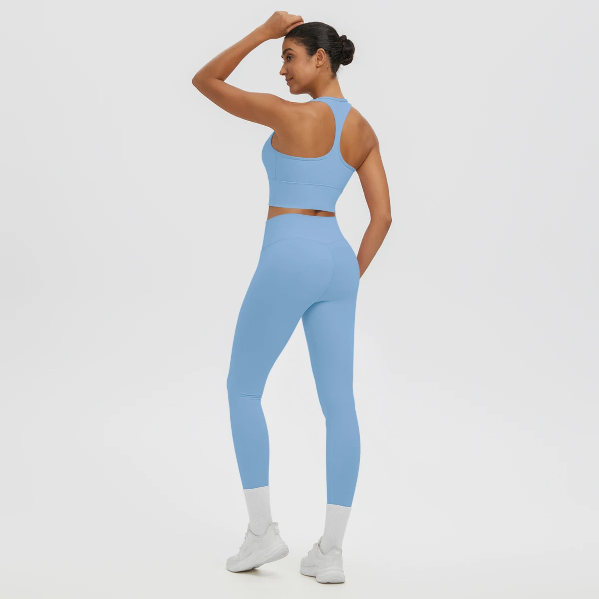 2PCS Women's Sports Pants Yoga Set Sexy Backless I-shaped Vest with Chest Pad Shock-absorbing Running Yoga Tank Top Yoga Pants