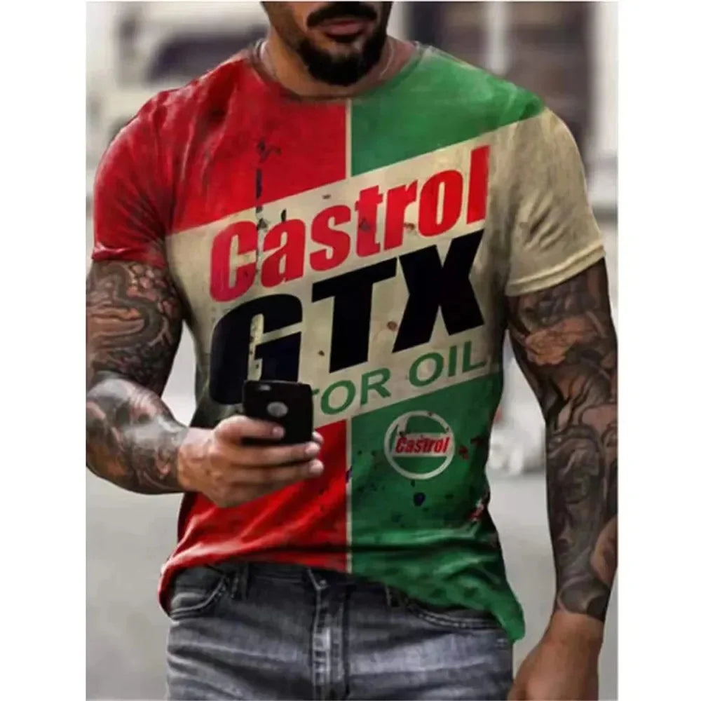 MOBIL Men's T-Shirt 3D Graphics Texaco Car Oil Pullover Fashion Summer Casual Tops Sweatshirt Men's Harajuku T-Shirt Clothing