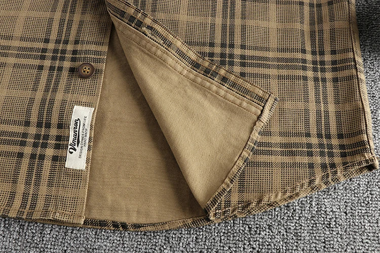 Trendy men's new fashion versatile plaid long sleeve shirt casual cotton washed thin coat