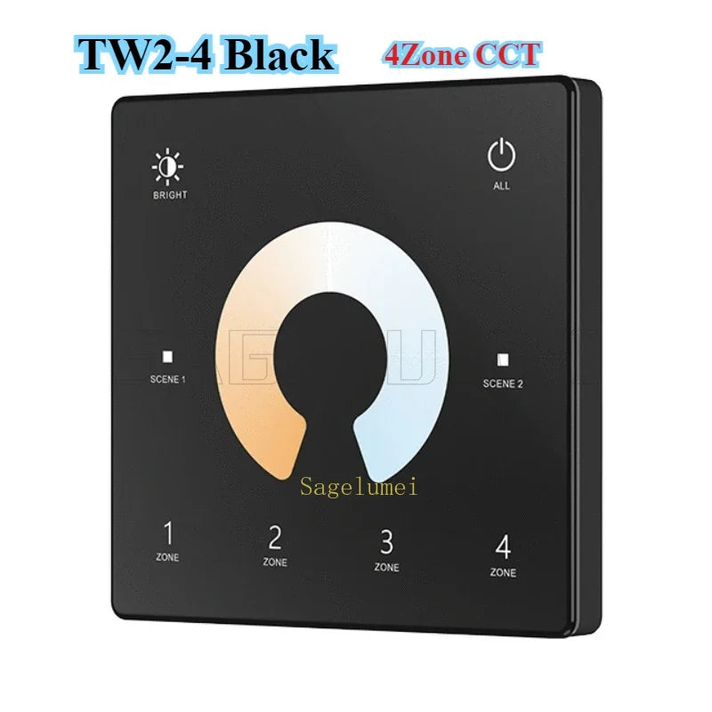 Wall Touch Panel TW1-4/TW2-4/TW4-4/TW5-4 2.4G RF 4 Zone Dimmer Switch Controller for Single Color/RGB RGBW/RGBCCT LEDStrip Light