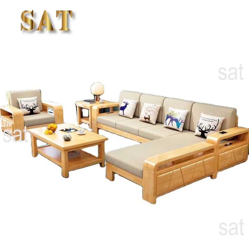 For Modern Home Wooden Sofa Set  Furniture Luxury Living Room Sectional Chesterfield Household Solid Wood Small Size