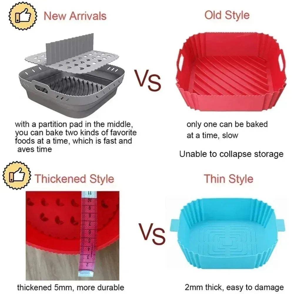 Dishwasher safe Square Silicone Air Fryer Liner Reusable Heat Resistant eazy clean air fryer silicone liners with divider