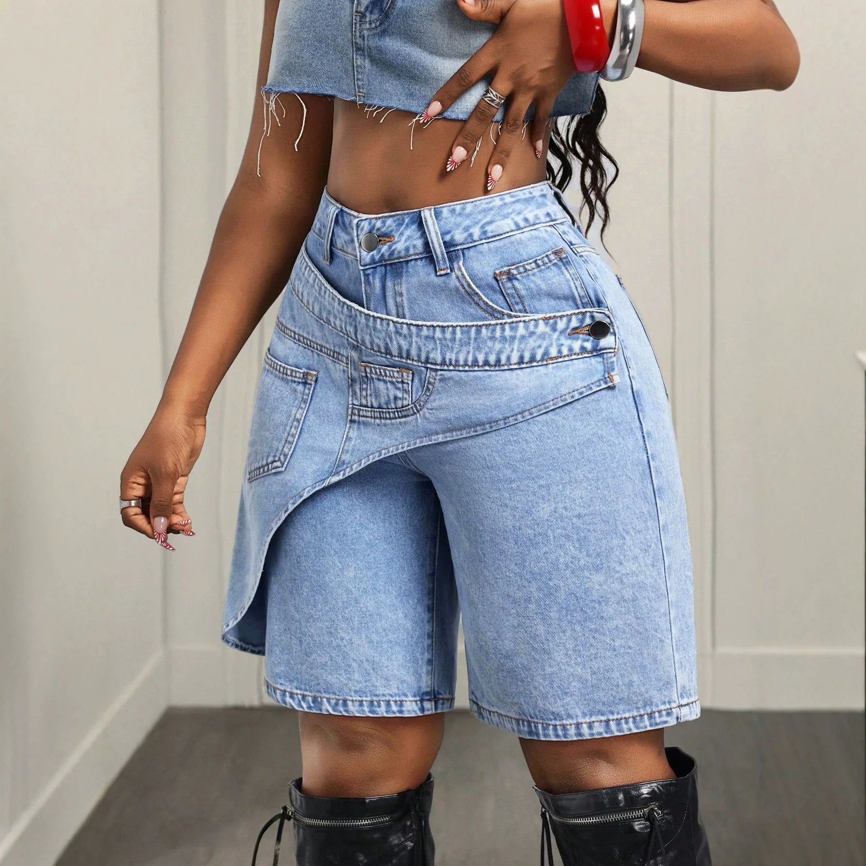 Women Denim Pant Jeans Vintage Wide Leg Knee Length Pants High Waist Straight Trousers Y2k Streetwear Elegant Casual Loose