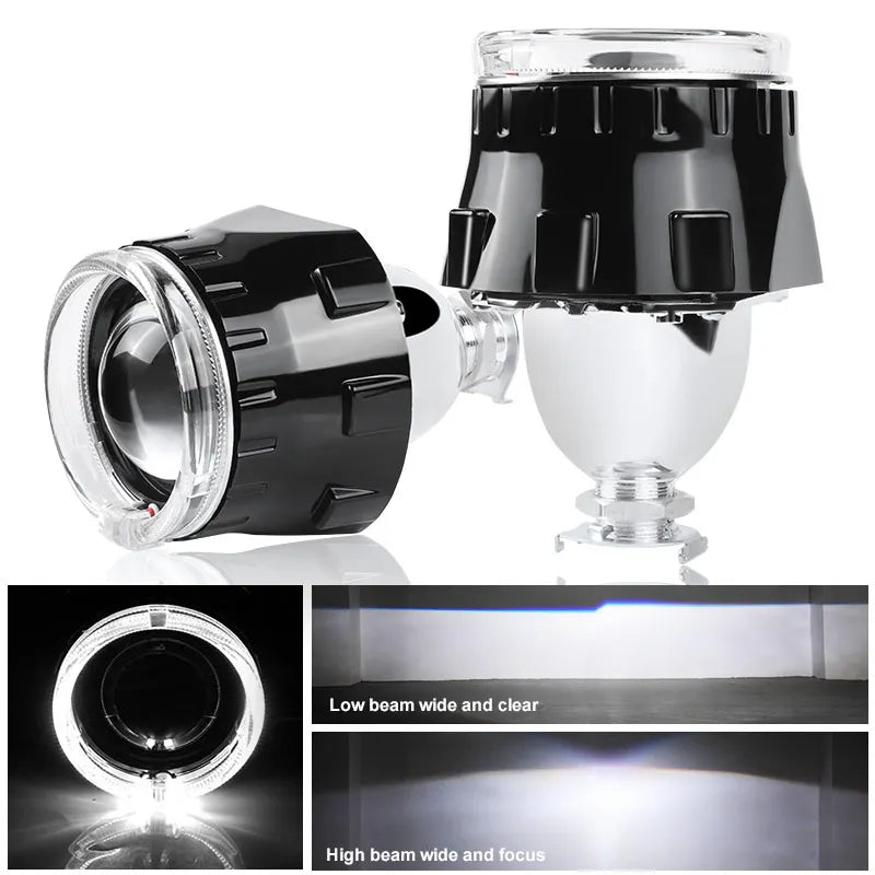 2.5 inch Bi-xenon Lens Optic Fiber Angel Eyes Projector White Halo Ring Headlamp Kit For Auto Car Motorcycle Headlight Retrofit