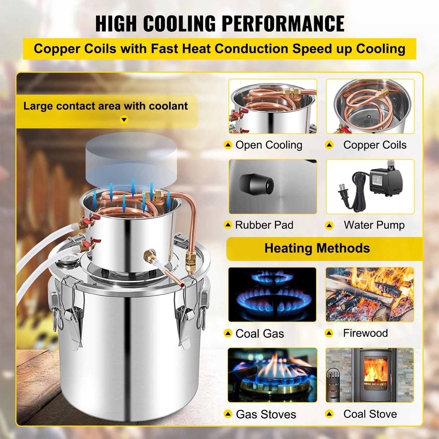 SucceBuy 50L Alcohol Still Stainless Steel Water Alcohol Distiller with Condenser 13.2Gal Wine Making Boiler with Copper Tube