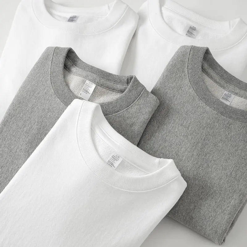 Winter 380g Thicken Warm Undershirt Casual Unisex 100%Cotton T-Shirt Loose Fit and Casual Brushed Fleece Pure Color Sweatshirt
