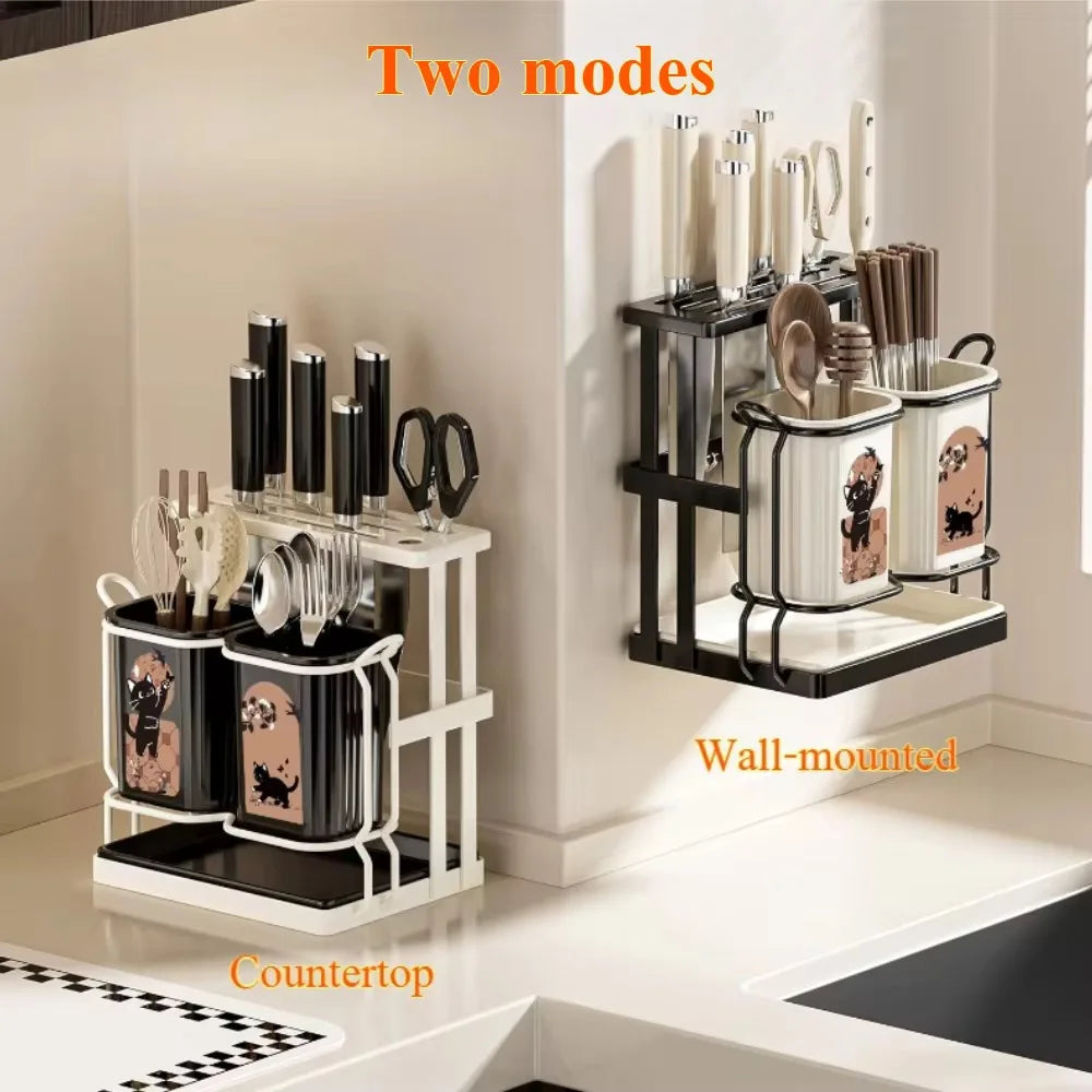 Kitchen Utensil Knife Holder.Countertop Cutlery Organizer and Drying Caddy Wall Mountable Utensil Rack for Spoons Forks Knives
