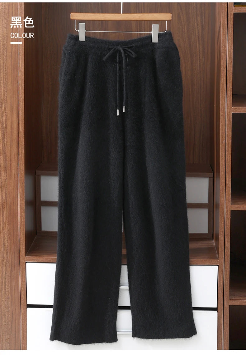 100% Mink Cashmere Pants Autumn Winter New Men' Elastic Waist Cashmere Pants Youth High-End Warm Outside Leggings Thick Casual