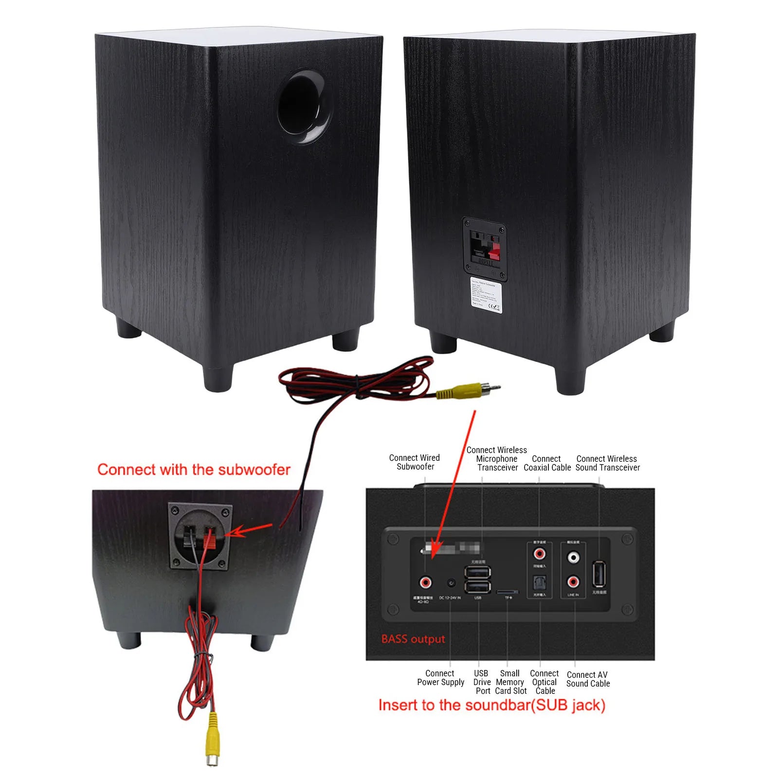 Home  Bass Woofer 100W Home Subwoofer 6.5 Inch Independent Passive Subwoofer Speaker Plug and Play for Home Theater Party