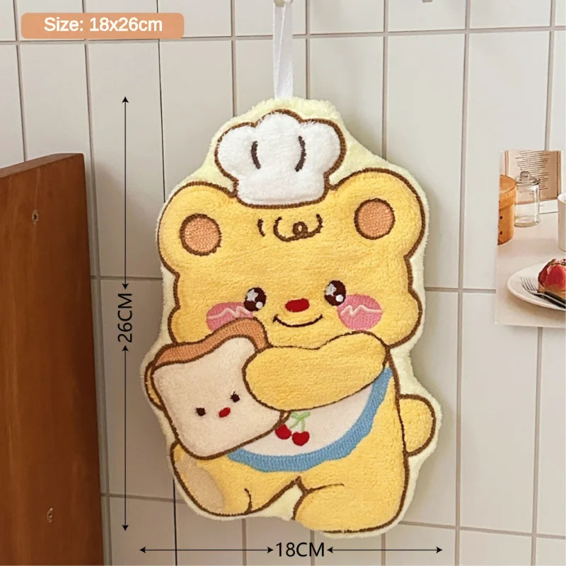 Cute Little Bear Hand Towel Kitchen And Bathroom Wiping Cloth Double-Layer Thick Household Absorbent Quick Drying Towel