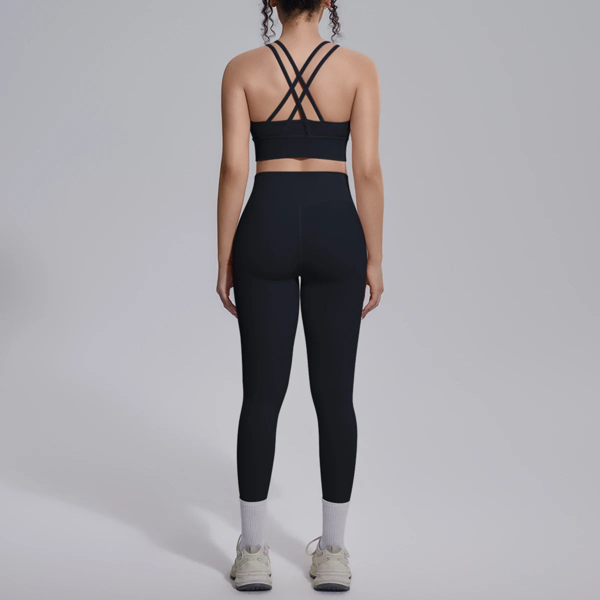 2PCS Yoga Set Summer Gym Sports Running Yoga Clothing Solid Color Cross Bra Workout Top High Waisted Quick Drying Fitness Pants