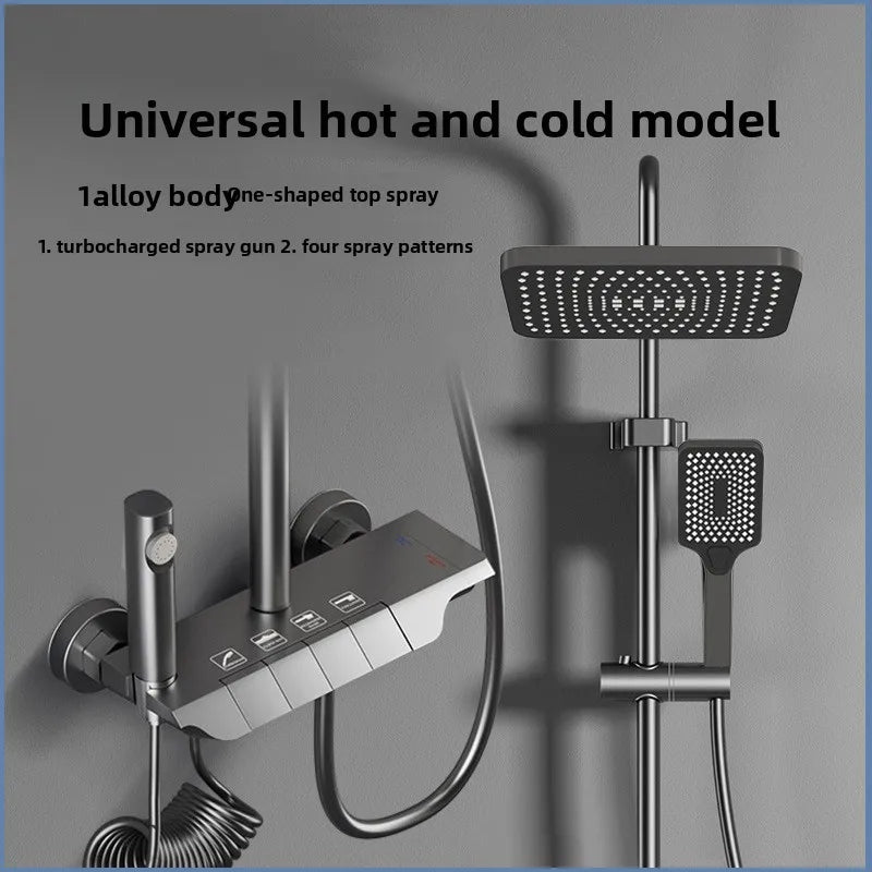 Luxury Shower System for Bathroom Wall Mount Smart Temperature Display Rainlfall Shower Faucet Set Piano Key 4 Ways Water Outlet