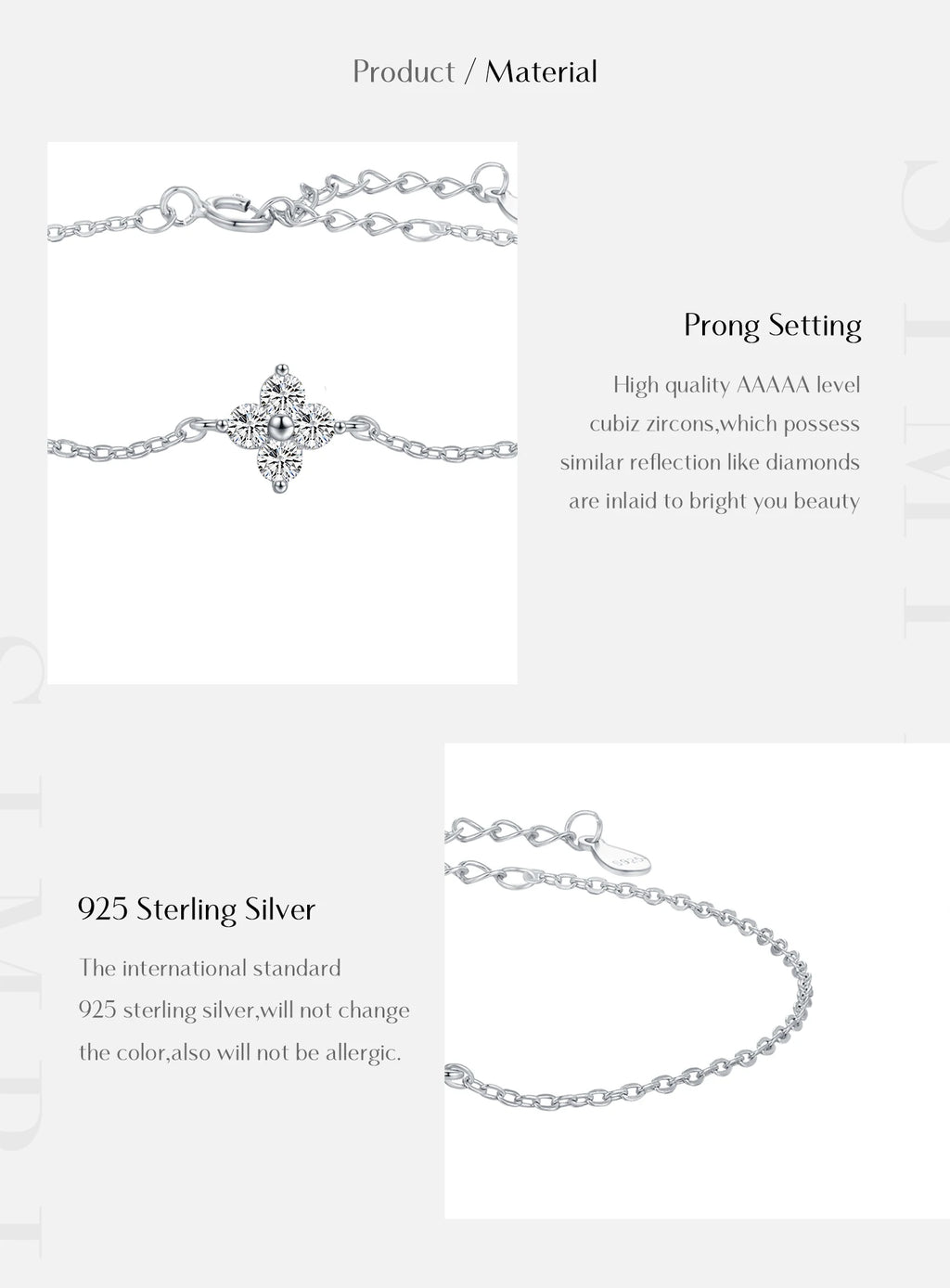 MODIAN 925 Sterling Silver Stackable Four Leaf Clover CZ Bracelet For White Gold Plated Link Chain Women Party Fine Jewelry