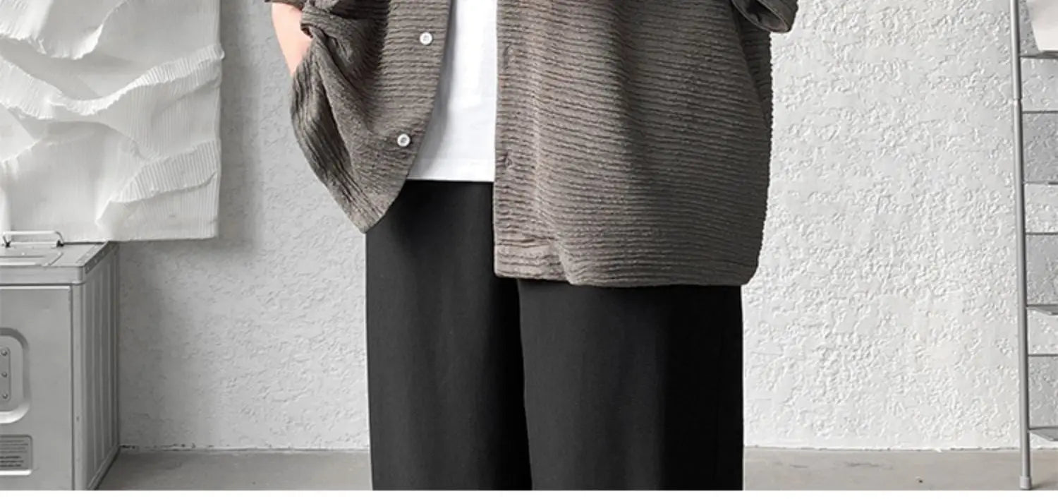 LEGIBLE Spring Summer Solid Shirts Men Casual Oversized Three Quarter Shirts Male Loose Fit Shirt for Man