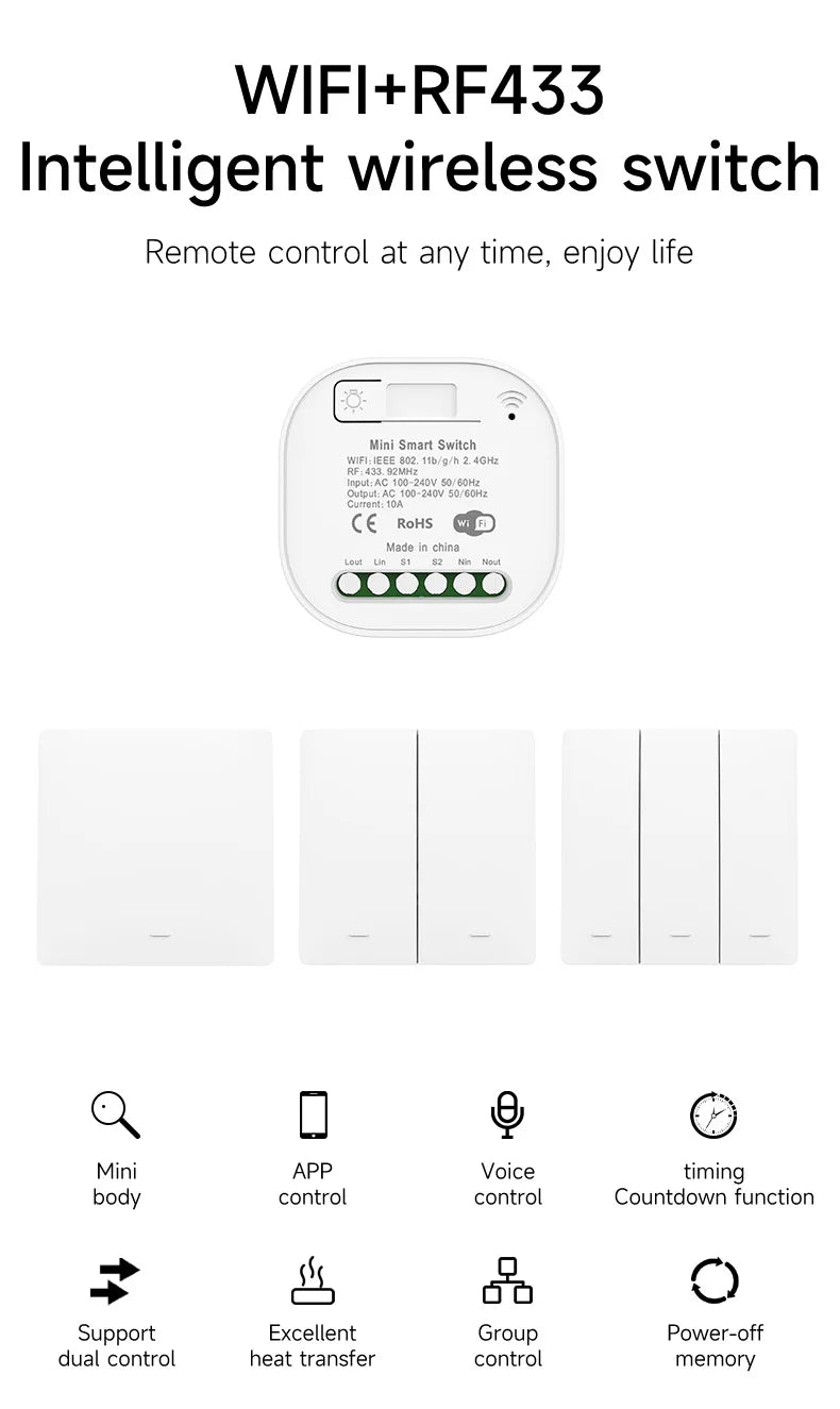 Outdoor Waterproof Smart Light Switch 1/2/3 Gang Tuya WiFi Self Powered No Battery Required with App & Voice Remote Control